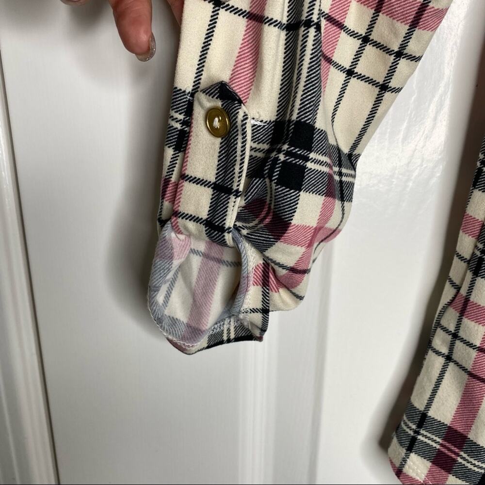 CLAUDIA RICHARD PETITES Plaid V-Neck Henley Blouse 3/4 Sleeve Top Shirt Petite S - Picture 6 of 9
